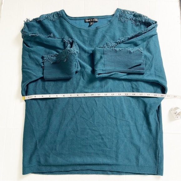 CABLE & GAUGE Women’s Teal Pullover Lace Sleeve Sweater - Medium - Picture 7 of 11